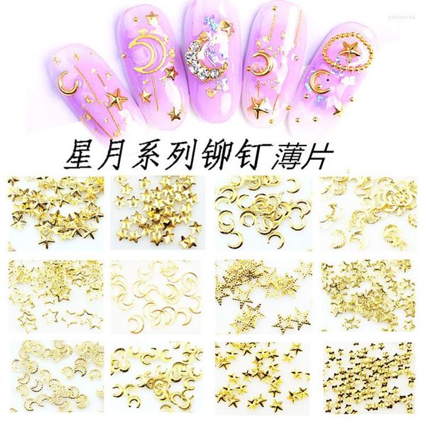 Nail Art Décorations 500 pcs/pack Japon Corée Alliage Pièces Rivets Goujons Or Argent Lune Étoile DIY Métal Accessoires Autocollant Outils