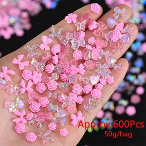 Nail Art Decorations 50g / Pack (600pc) Aurora Resin Mix Ribbon Bowknot Charme 3D Pink Pink Y2K Bow Decoration DIY Flower Manucure Pièces