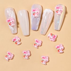 Nagelkunstdecoratie 50 stuks 3D hars nagelbedeltjes cartoon schattig roze konijn omhelzing aardbei nagel onderdelen accessoires kawaii doe-het-zelf nagelkunstdecoratie 230830