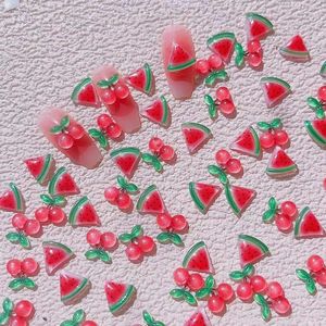 Nagelkunstdecoraties 50 stuks Schattig Zomer Verfrissend en ijsdoorlatend Fruit Serie Watermeloen Kers 3D Simulatie Decoratie Diamant
