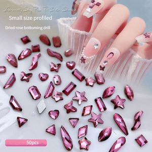 Nail Art Décorations 50 PCS Fond Plat Cristal Rose mini Super Flash Haute Qualité Verre 3D Manucure DIY Décoration 230628