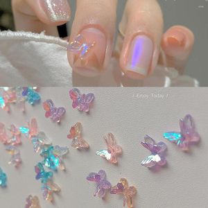 Decoraciones para uñas 50 unids/lote Aurora 3D mariposa colorida V-corazón dijes para uñas Kawaii resina manicura DIY accesorios joyería