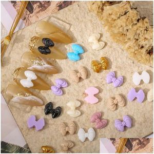 Nail Art Decoraciones 50 Unids Summer Smooth Bow Mejora Accesorios Use 3D Mtilayer Mticolor Resina Color Sólido Cute Tie Drop Deliv Dhp9T