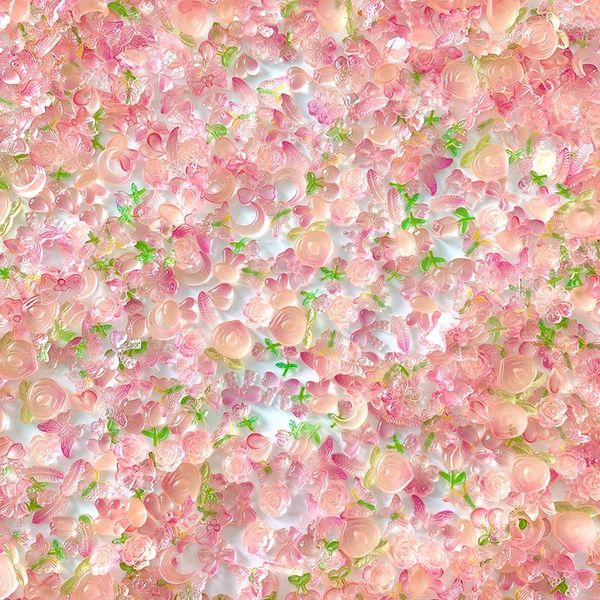 Nail Art Décorations 50pcs Sweet Honey Peach Série Résine Charmes 3D Rose Fille Kawaii Décoration DIY Papillon Arc Lune Accessoires