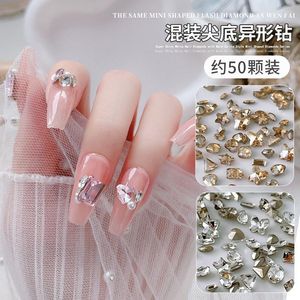 Nail Art Decoraties 50 stks Wit Champagne Kristal Strass Punt Bodem Gemengde Vorm Glitter Edelstenen DIY Decoratie