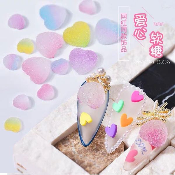 Decoraciones para uñas, 5 uds., lindo japonés, gelatina de goma con degradado, dijes para uñas en forma de corazón, accesorios de diamantes de imitación de resina de caramelo 3D