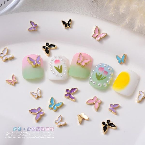 Decoraciones de arte de uñas 5 unids/lote 2023 adornos de mariposa de Metal coloridos con textura 3D y accesorios de aleación pequeños exquisitos