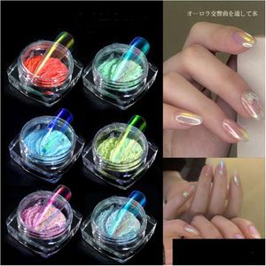 Nail Art Decoraciones 6 Color Hielo Transparente Espejo Sirena Polvo Uv Gel Pigmento Polvo Mágico Láser Gota Entrega Salud Belleza Salón Dhcwk