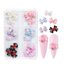 Nail Art Decorations 6 Grids Kawaii Makaron Bow Charms Love Heart Tie Parts Decoratie Accessoires Diy Stylist Supplies