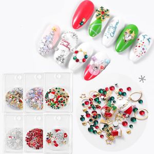 Nagelkunstdecoraties 6 pakjes Kerst Klinknagel Studs Sneeuwvlok Kerstman Snoep Kerstmis Kleurrijke Rode Metalen Hoed Vlok Manicure Accessoireset 231120