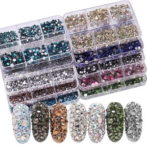 Nail Art Decoraties 6 Grids Kit Nageldecoratie Mix Grootte Nagel Diamant Plaksteen Strass Lijm Strass Diy Bling Stickers Huid Non-fix Kristallen 231207