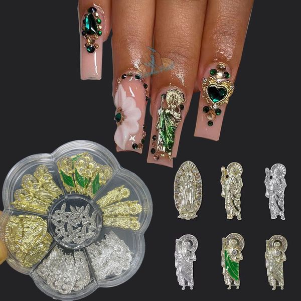 Nail Art Decoraciones 70Pcsbox Luxury Nail Charms San Judas 3D Metal Nails Art Alloy Charm Chapado en oro Rhinestones Crystal DIY Manicura Decoración Ac 230706