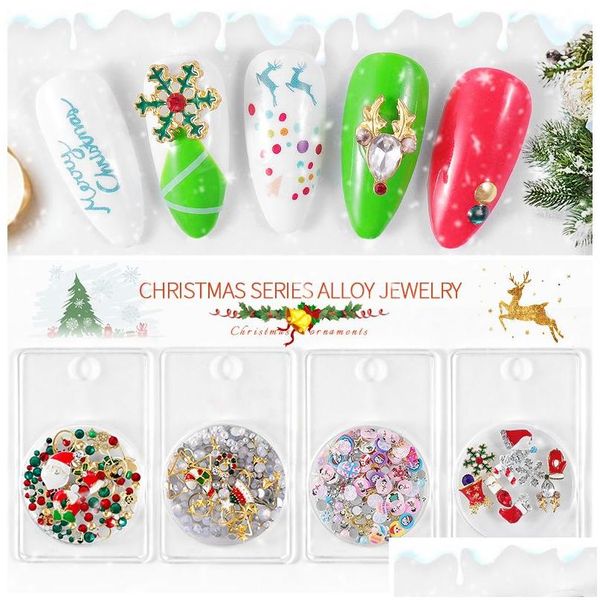 Décorations Nail Art Mélange De Noël Goujons En Métal Cristal Strass Flocon De Neige Arbre Chapeau Chaussette Alliage Décor Manucure Accessoires Drop Del Dhrpq