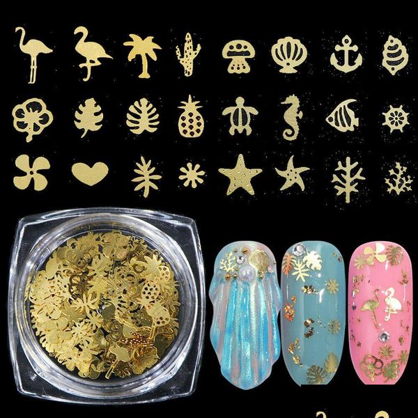 Nail Art Decoraciones Navidad Mixed Gold Flakes 3D Slice Flowers Music Jewelry Metal Nails Drop Delivery Health Beauty Salon Dhrd1