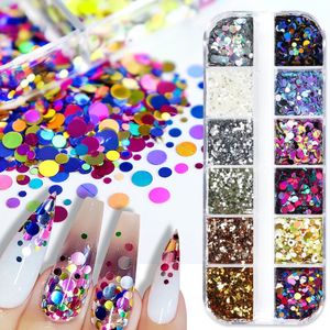 Nagelkunstdecoratie Cirkel Stip Glitter Pailletten Nagelkunstdecoratie Mix Kleur Ronde Vlokken Ontwerpen voor doe-het-zelf Nagellak Confetti Manicure Accessoires 231019