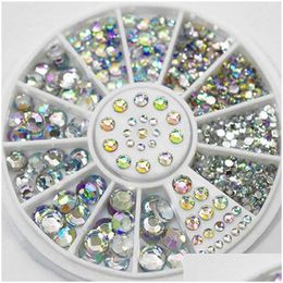 Nail Art Decorations Diy Wheel Tips Crystal Glitter Strass 3D Nails Decoration White Ab Color Acryl Diamond Drill Drop Leveren Dhflw