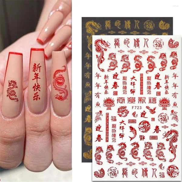 Decoraciones artísticas para uñas, pegatinas de dragón, deslizadores de serpiente negra, dinero, calcomanías de caracteres chinos, decoración del año, accesorios de manicura