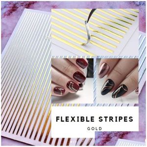 Decoraciones de arte de uñas Flexible Gold Stripe Chrome Cinta 3D5 Colores Línea Pegatinas Etiqueta metálica para 3D DIY Calcomanías huecas Drop Deliver DH8NI