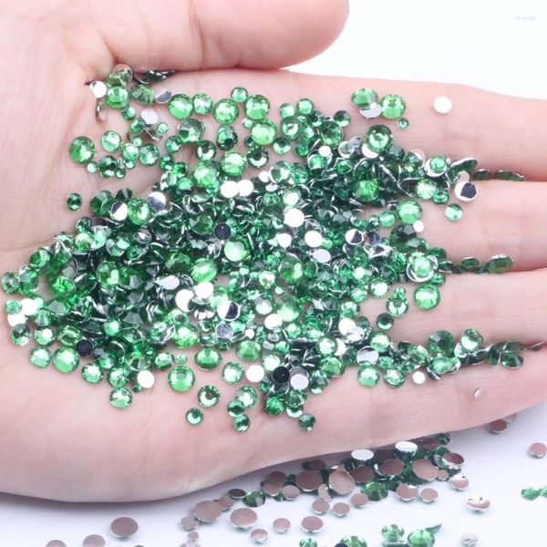 Decoraciones para decoración de uñas, diamantes de imitación de resina verde, 500/1000 Uds., 2-6mm, redondos, con parte trasera plana, facetas sin fijación, diamantes para uñas 3D, fundas para teléfono, diseño DIY