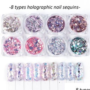 Nail Art Decoraties Hologram Kerst Holografische Glitter Set Poeder Naisl Pigment Diy Flake Dust Gel Manicure Drop Delivery Healt Dhi23