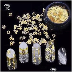 Décorations Nail Art Leamx 1Box 3D Strass Or Creux Paillettes Papillon Coeur Neige Flocon De Noël Accessoires Beauté Goutte Deli Dhwr0