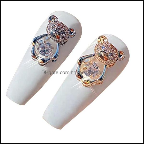 Décorations d'art d'ongle petit ours zircone cubique couleur conservant strass paillettes alliage bijoux d'ongle livraison goutte santé être Dhtwc