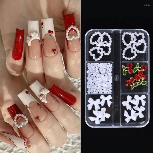 Nail Art Decorations Love Heart Bow Cherry Manucure Ornements Bowknot Rignestones 3D Formes