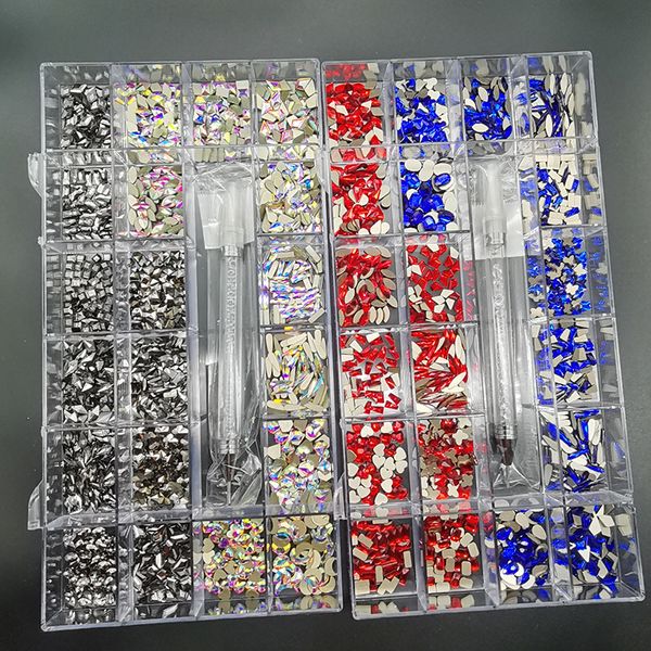 Nail Art Decoraciones Lujo Brillante Diamante Nail Art Rhinestones Decoraciones de cristal Set AB Glass 1pcs Pick Up Pen In Grids Box 21 Forma Aproximadamente 2800pcs 230629