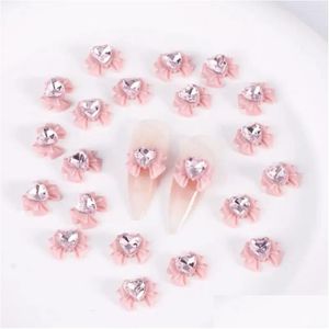 Nail Art Decoraties Manicure Benodigdheden Charmant 3D Hart Imitatie Roze Strik Bedels Strass Voor Telefoon Case Accessoires Drop Delivery Hea Otfgy