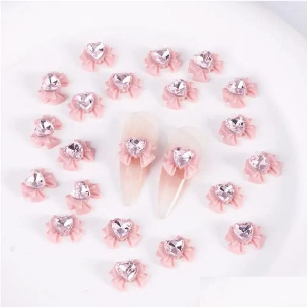 Décorations d'art d'ongle fournitures de manucure charmant coeur 3D faux rose arc charmes strass pour accessoires de téléphone livraison directe Hea Otfgy