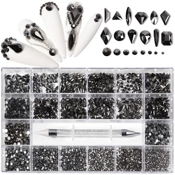 Decoraciones para decoración de uñas Mine Black Fancy Crystal Nail Rhinestones Piezas de uñas de lujo Gemas Piedras 3D Diamantes en forma de parte posterior plana Decoraciones para decoración de uñas de vidrio 231202