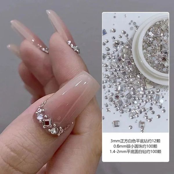 Nail Art Decoraciones Mix Square Flat Back Nail Art Rhinestone Kit 3d 100pcs100pcs 12pcs Mini cuentas pequeñas Glitters Polaco UV Manicura Cristales transparentes 231202