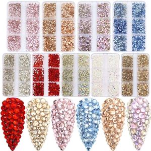 Nail Art Decoraties Gemengde Maten Glas Kristallen Steentjes Voor DIY Nagels Ronde Plaksteen Kristallen Edelstenen Met Opbergdoos