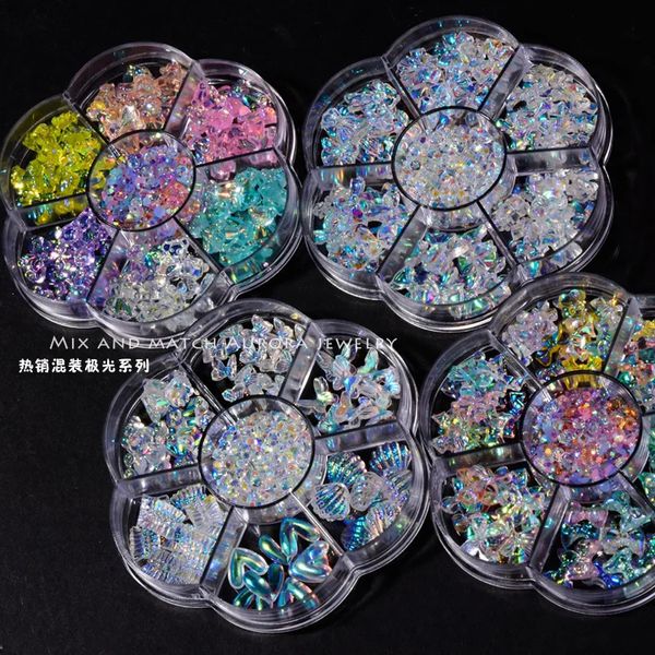 Décorations d'art d'ongle Styles mixtes strass perle 3D décorations métal bowknot Aurora ours papillon perles goujons cristaux Nail Art accessoire #100pc 231207