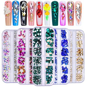 Decoraciones para uñas Nail Art Crystal Glass Gem Stones Red Blue Round Bead Flatback Tamaño mixto Nail Charms DIY Nail Decor Set 230821