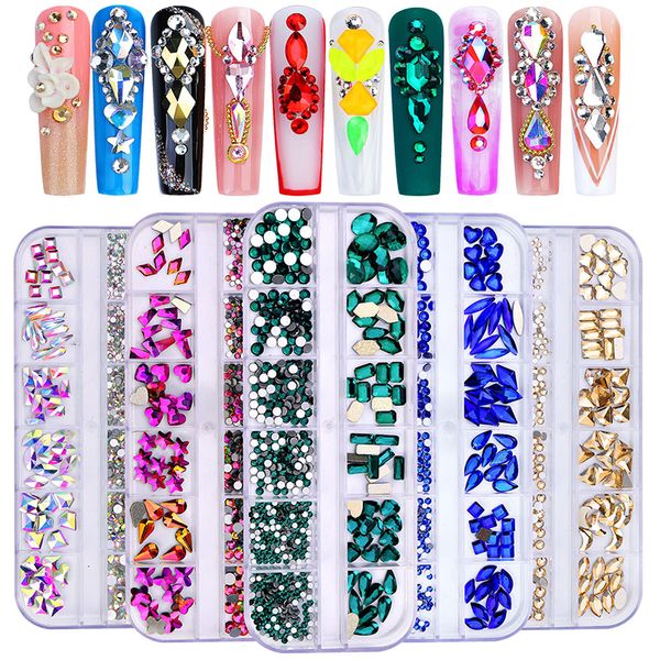 Decoraciones para uñas Nail Art Rhinestones Cristal Piedras preciosas Piedras preciosas Red Blue Bead Flatback Rhinestones Tamaño mixto Nail Charms DIY Nail Decor Set 230619