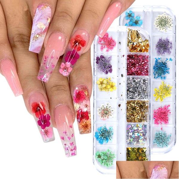 Nail Art Decoraciones Uñas Flores Hoja mixta Lentejuelas Diamantes de imitación Metal Remache Joyas Gemas Decoración Gota Entrega Salud Belleza Sal Dhz65