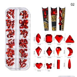 Nail Art Décorations Rouge 12 Gird Box Mix Taille AB / Colorf Strass Flatback Cristal Diamant Gems 3D Glitter Luxueux R01 Drop Delive Otdxx