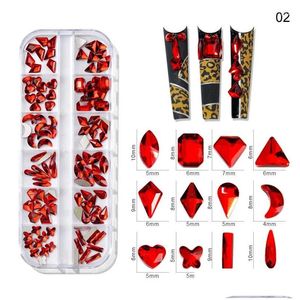Décorations d'art d'ongle rouge 12 Gird Box Mix Taille AB / Colorf Strass Flatback Crystal Diamond Gems 3D Glitter Luxueux R01 Drop Delive Otboe