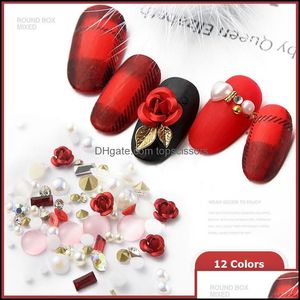 Nail Art Décorations Salon Santé Beauté Nouveau 3D Rose Fleur Diy Conception Brillant Diamant Perle Fournitures 12 Couleurs Drop Delivery 2021 Ngjak