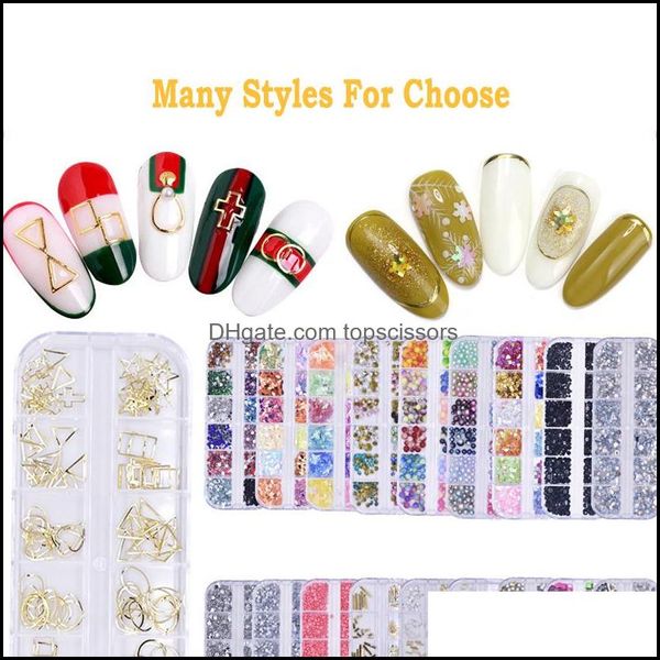 Nail Art Décorations Salon Santé Beauté 12 Grilles Diy Gemmes Acrylique Cristal Strass Paillettes Strass Perle Perle Paillettes Chips De Noël