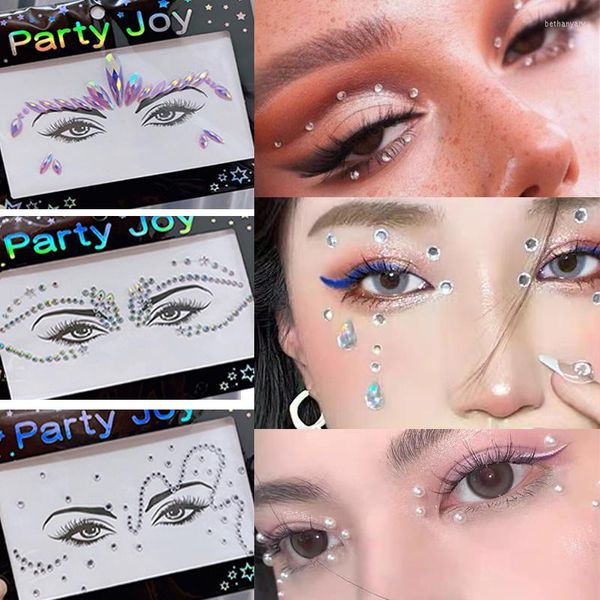 Decoraciones de arte de uñas Pegatinas de tatuaje de cara sexy Acrílico DIY Cuerpo Ojo Frente Rhinestone Adhesivo Adhesivo para mujer Joyas de fiesta Tatoo