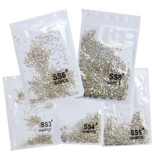 Nail Art Decorations SS3ss8 1440pcs Clear Crystal AB gold 3D Non Fix FlatBack Rhinestones Shoes And Dancing Decoration 230606