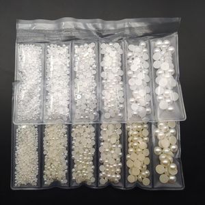 Nail Art Decorations Super Glitter 1440PCS/Pack White Colors Imitation Pearls Craft Half Round Flatback kralen kledingdecoratie voor naaien