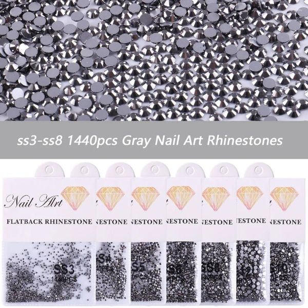 Décorations d'art d'ongle Super Glitter 1440pcs SS3-SS8 Flatback Gris Clair 3D Non Fix Strass pour chaussures de décoration et décor de danse