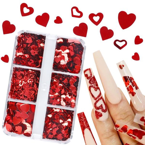 Decoraciones para uñas Día de San Valentín Amor Corazón Lentejuelas para accesorios Red Glitter Flake Charms Suministros franceses ProfessionalNail