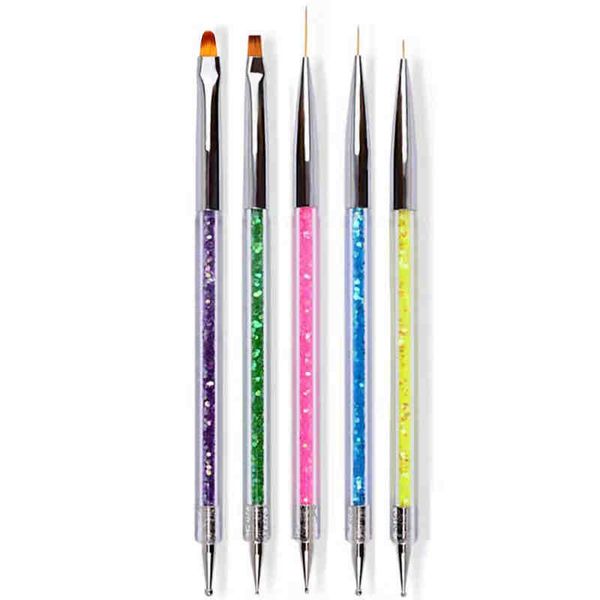 Stylo à points pour Nail Art, doublure de dessin en acrylique, brosse à fleurs, strass cristal, peinture sur Gel UV, outils de manucure