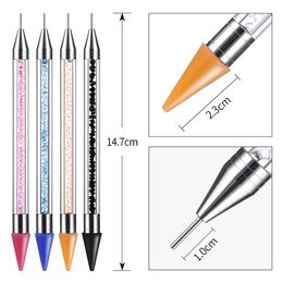 Nail Art Dual Heads Acryl Design Metaal stippellijn Wax Pen Rhinestones Gem Picker Picker Manicure Boor Potlood Siliconenkop Tool