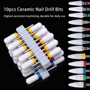 Nail Art Equipment 10 stks Keramische Boren Set Frees voor Elektrische Manicure Bit Flame Corn Files Pedicure Machine Polish Accesoires 230606