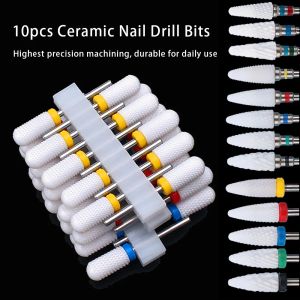 Équipement d'art d'ongle 10 pièces forets à ongles en céramique ensemble fraise pour manucure électrique peu flamme fichiers de maïs pédicure Machine polonais ZZ